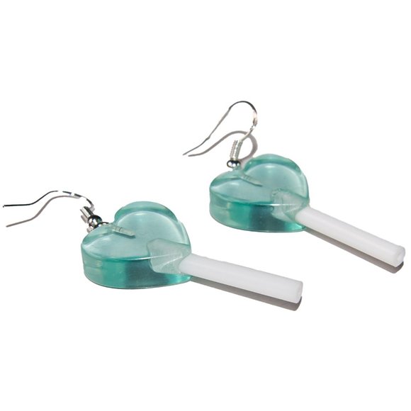 3/$25 Blue Lollipop Heart Earrings Clear Resin Lightweight Hypoallergenic 925 - Picture 3 of 5